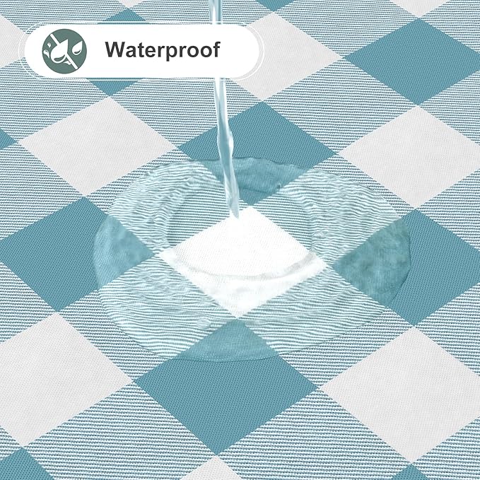 misaya Square Waterproof Vinyl Table Cloth, Buffalo Flannel Backed Tablecloth, Wipeable Plastic Table Cover for Dinner, Kitchen, Outdoor (54" x 54", Aquamarine and White)