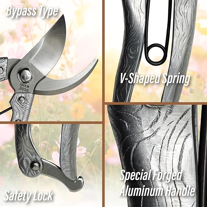 SUIZAN Bypass Pruning Shears 8” Forged Aluminum Handle - Professional Japanese Hand Pruners Garden Scissors Gardening Tools