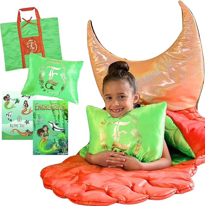 Mermaid Tail Blanket for Kids - 5-Piece Glow in The Dark Girls Slumber Set - Wearable Mermaid Tail Sleeping Bag - Ideal for Sleepovers
