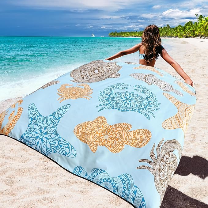 Beach Blanket Waterproof Sandproof Beach Mat 79" X 83"/10'x9'for 2-8 Adults Quick Drying Outdoor Picnic Mat Beach Accessories for Travel, Camping, Hiking