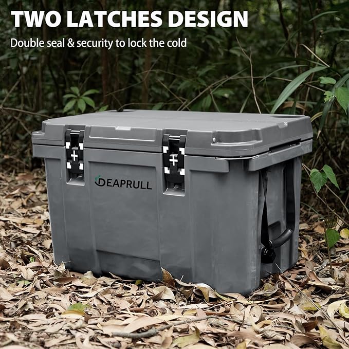 Hard Cooler, Insulated Ice Chest Box Holds Ice for More Days, Portable Cooler with Handle, Cup Holders, Double Latches for Camping Drink, Beach, Picnic, Fishing, Boat, Barbecue