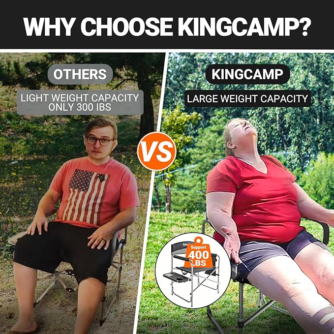 KingCamp 2-Pack Directors Camping Chair with Padded Folding Portable Seats, Black