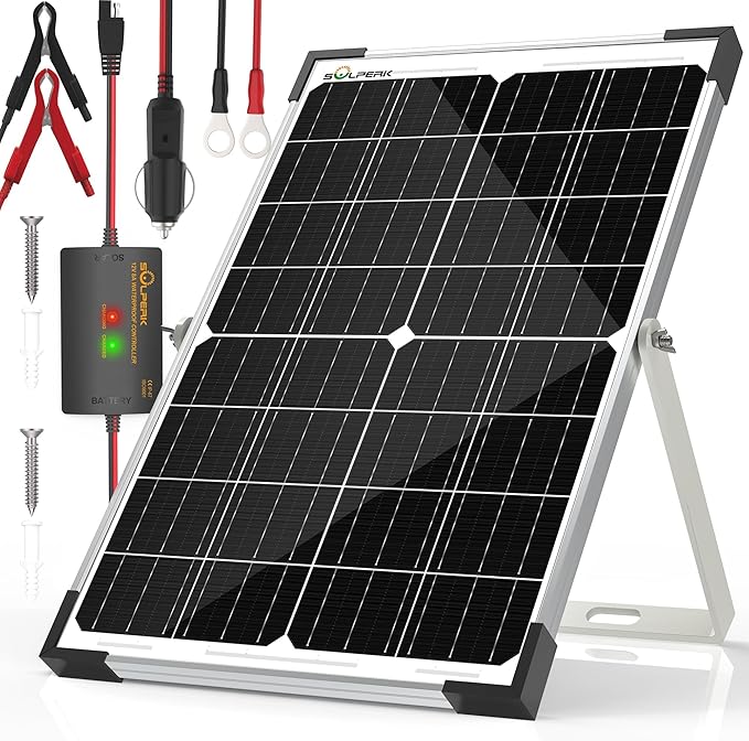 SOLPERK 15W Solar Battery Charger 12V Waterproof Solar Panel Charger + Upgrade 8A Charge Controller+ Adjustable Mount Bracket for Car, Motorcycle, Boat, Marine, RV,Trailer, Tractor,Truck, etc.