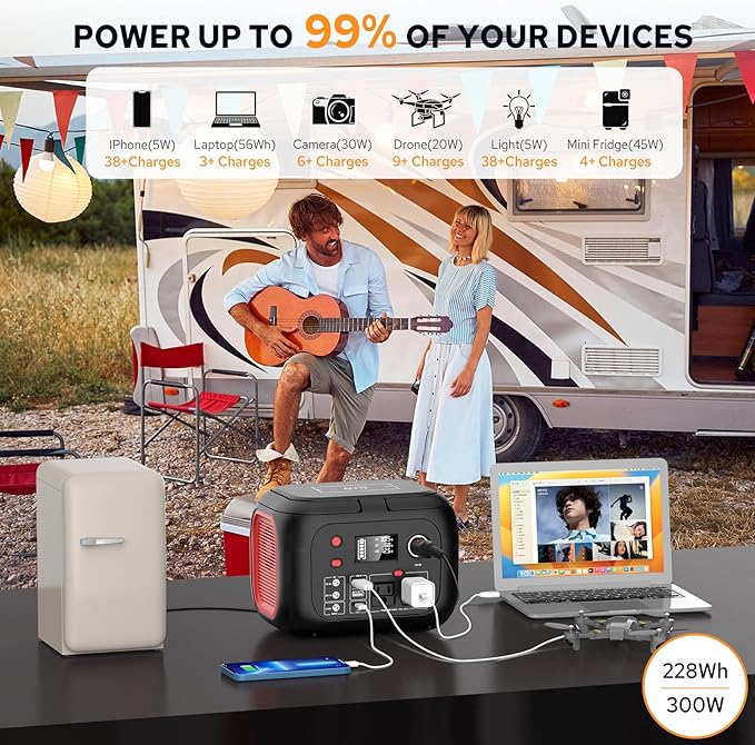 Portable Power Station 300W, 228Wh Solar Generator with 110V Pure Sine Wave AC Outlet, Backup Lithium Battery Generator for CPAP Outdoor RV Camping Emergency Home Use