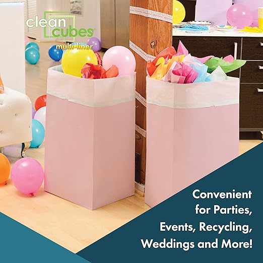 30 Gallon Multi-Liner Disposable Trash Cans (3-Pack) with Fitted Trash Bags - Reusable Garbage and Recycling Bins for Parties, Events, and More (Pink - 17" Height x 14" Width x 30" Depth)