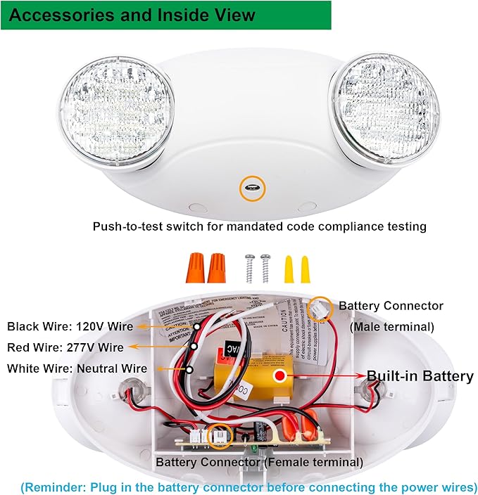LIT-PaTH LED Emergency Lighting Fixtures with 2 LED Bug Eye Heads and Back Up Batteries- US Standard Exit Light, UL 924 and CEC Qualified, 120/277 Voltage, White, 2-Pack