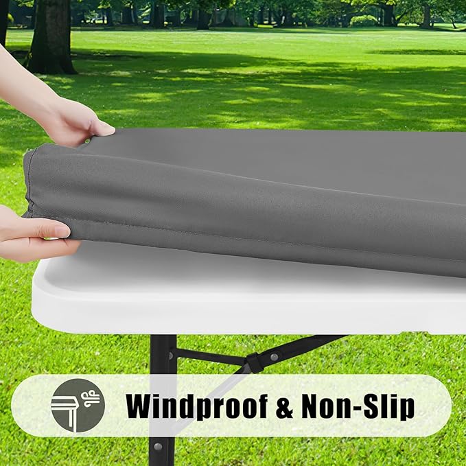 Smiry 2 Pack Rectangle Picnic Table Cloth, Waterproof Elastic Fitted Tablecloths, Washable Polyester Rectangular Patio Table Cover for Camping, Indoor and Outdoor (Grey, 30"x48")