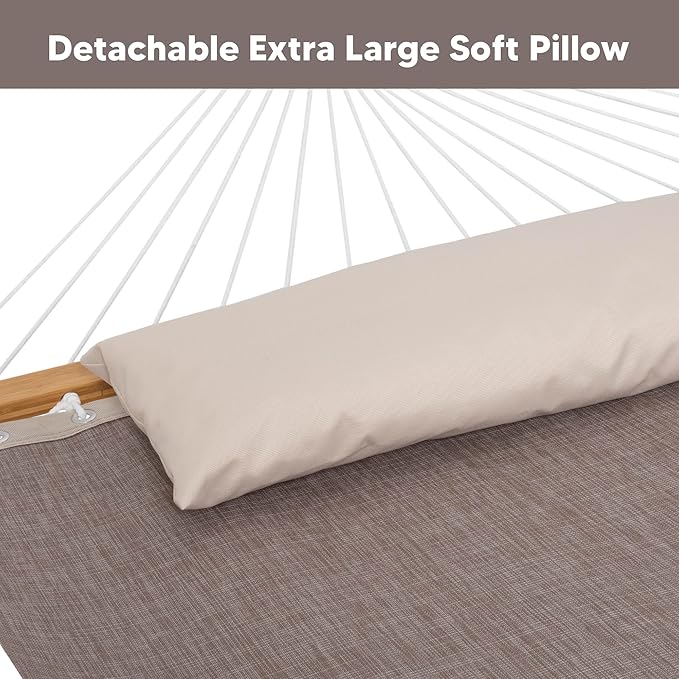 SUNCREAT Portable Hammock with Stand Included, Stand Alone Backyard Hammock for 2 Person, 450 lbs Capacity, Brown