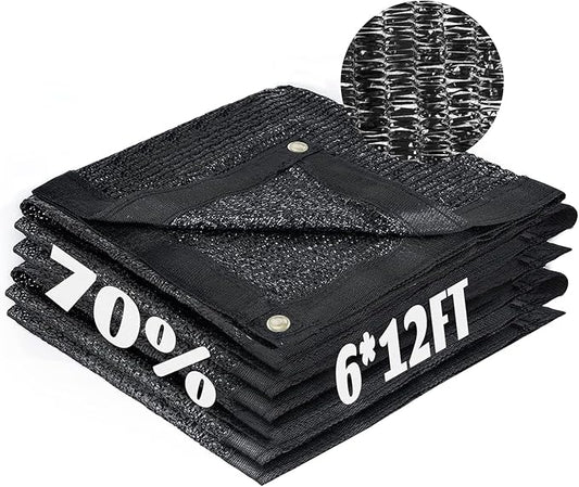 Cool Area 70% Sun Shade Cloth Mesh Tarp with Grommets for Plant Cover 6x12ft Patio Canopy Garden Pergola Greenhouse Car Barn Kennel Black