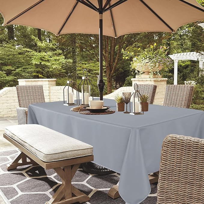LUSHVIDA Rectangle Outdoor Tablecloth with Umbrella Hole and Zipper, 52x70 Inch Silver, Washable Waterproof Table Cloth Spill Proof Wrinkle Free Table Cover for Patio Spring Summer Picnic BBQS