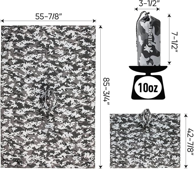 PTEROMY Hooded Rain Poncho for Adult with Pocket, Waterproof Lightweight Unisex Raincoat for Hiking Camping Emergency