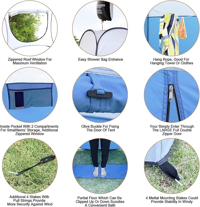 Leader Accessories Pop Up Shower Tent Dressing Changing Room Privacy Portable Camping Shelters 4' x 4' x 78" H Extra-Large Space