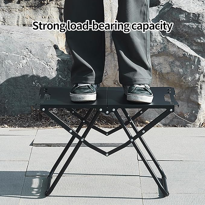 Folding Camping Table with Lantern Pole, Carbon Steel, Portable Outdoor Table for BBQ, Fishing, Hiking, Picnic