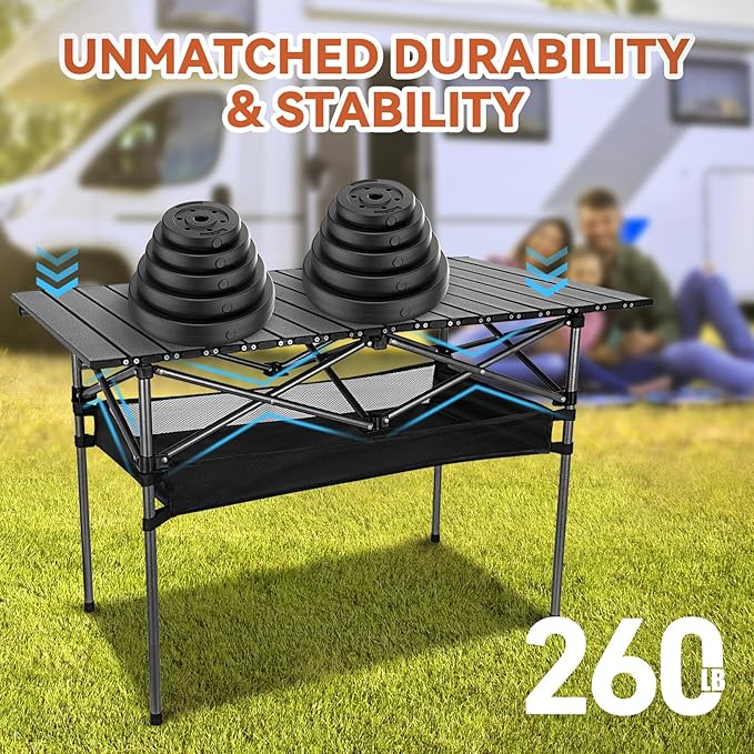 Opliy Portable Folding Camping Table for 4-6 Persons Aluminum Collapsible Table Lightweight with Carry Bag for Camping, Hiking, Picnics, BBQ, Beach Trips & Tailgating