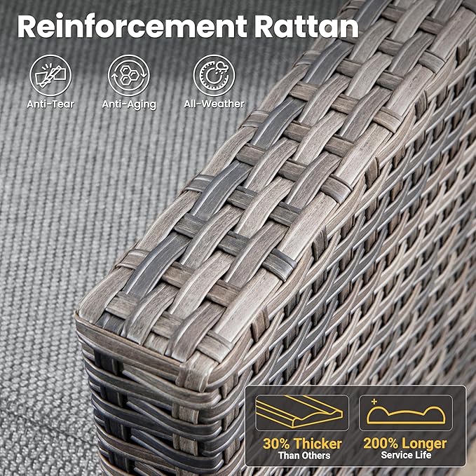 ovios 8 Pieces Patio Furniture Set with 30" Fire Pit Table, Outdoor Wicker Sofa with Comfy Cushions, All Weather High Back Rattan Couch Conversation Set, Dark Grey