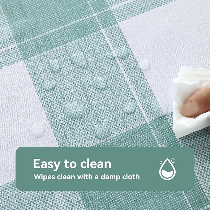 Romanstile Rectangle Plastic Tablecloth, 100% Waterproof Oil-Proof Checkered PVC Table Cloth, Heavy Duty Vinyl Table Cover for Dining, Camping, Picnic, Outdoor - 54 x 120 Inch, Sage Green Checkered