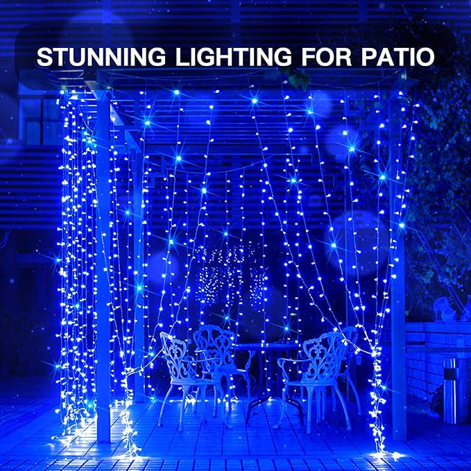 suddus Curtain Lights for Bedroom, 200 Led Hanging String Lights Outdoor Waterproof, Fairy Curtain Lights for Backdrop, Window, Wall, Wedding, Party, Blue