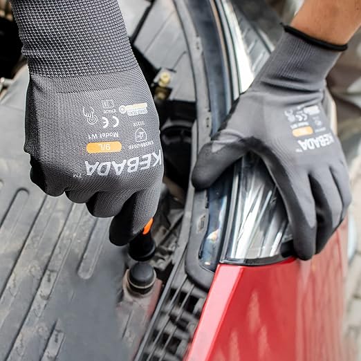 Kebada W1 Work Gloves for Men and Women, PU Coated Safety Gloves with Grip, Touchscreen, Ideal for Warehouse Package Handling, Construction, Gardening, 12 Pairs Gray Medium
