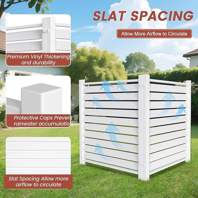 LILYPELLE 38in W x 42in H Air Conditioner Fence, 2 Panels PVC Outdoor Privacy Screen with Metal Stakes, Outside Trash Can Pool Equipment Enclosure Panels Decorative Fences