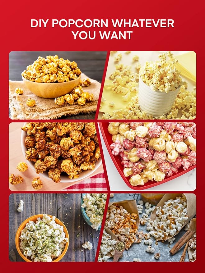 Popcorn Machine, FOHERE 6.3 Quarts Electric Hot Oil Popcorn Popper Machine with Stirring Rod, Large Lid for Serving Bowl and Convenient Storage, Removable & Nonstick Plate, 28Cups, Two Measuring Cups