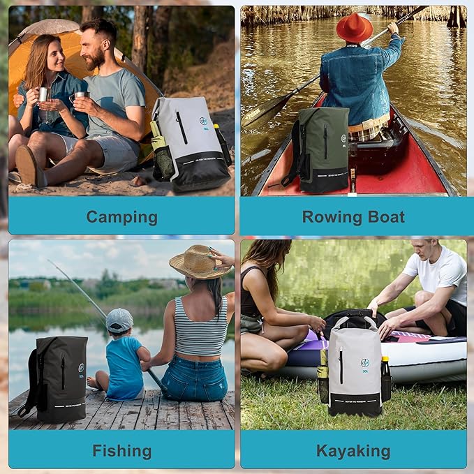 UPWELL Waterproof Dry Bag 30L Boating Backpack for Travel Hiking Camping Bags for Kayaking Hiking Waterproof Bags Swimming Floating Submersible Dry Bag Grey&White