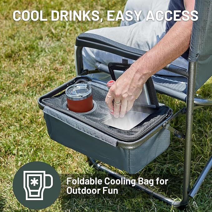 TIMBER RIDGE XXL Oversized Directors Chair 600lbs - Heavy Duty Camping Chair with Cooler Bag & Table, Portable Folding Chair with Wide Seat for Tailgating, Patio, Outdoor - Grey (2 Pack)