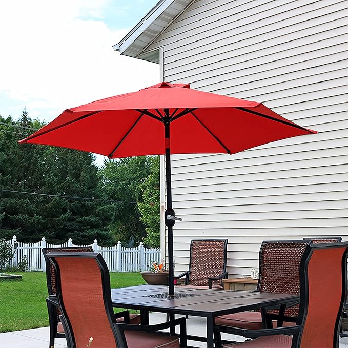 Sunnydaze Outdoor Patio Umbrella - Polyester Table Market Umbrella with Push-Button Tilt and Crank - 6 Sturdy Ribs - Burnt Orange - 7.5ft