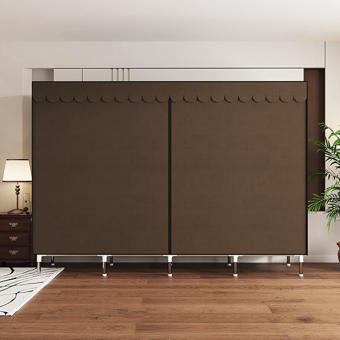 Portable Wardrobe Closet Durable and Easy to Assemble Heavy Duty Clothes Rack with Non-Woven Cover Fabric Best for Bedroom and Easy Storage and Organization (Brown-B)