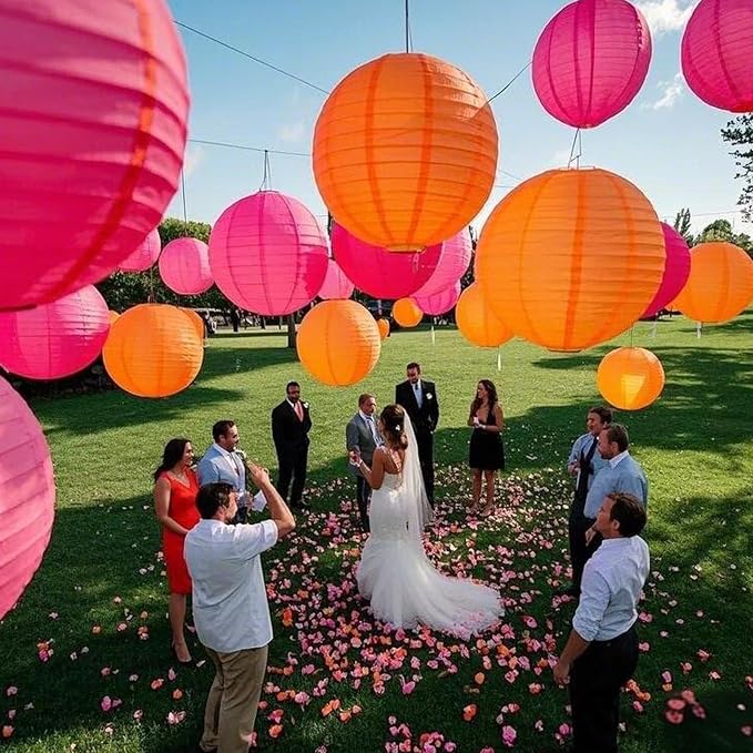 Pink Orange Paper Lanterns Decorative 15pcs Party Hanging Decorations for Bachelorette Wedding Birthday Baby Shower Graduation Anniversary Themed Room Decor