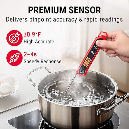 Instant Read Meat Thermometer Digital - TempPro ±0.9°F Pro-acurite Waterproof Food Thermometer for Cooking, Backlight Cooking Thermometer for Meat, BBQ, Grilling Air Fryer Griddle Kitchen Accessories
