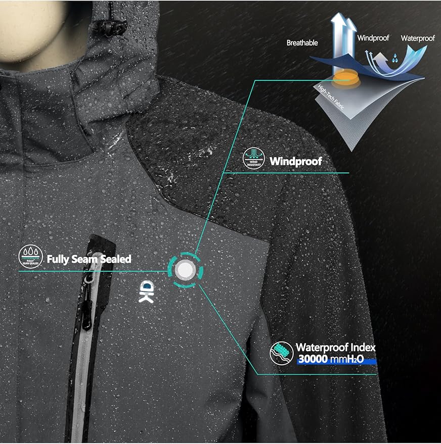 Little Donkey Andy Men's Waterproof Rain Jacket Outdoor Lightweight Hooded Raincoat for Hiking Golf Travel Fishing