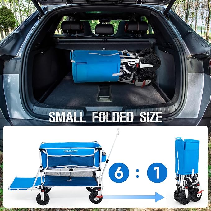 400L Collapsible Double Decker Beach Wagon with Brakes, Folding Beach Cart with 54" Extra Long Decker, 450LBS Heavy Duty Wagon Chart with All-Terrain Big Wheels for Sand Camping Garden