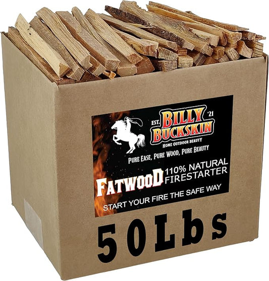 50lb Fatwood Fire Starter Sticks, Fire Starters for Fire Pit, Campfire, Wood Stoves, Fireplaces, Bonfires, Easy Start Fire with Just 2 Sticks in All Weather Conditions by Billy Buckskin - 50 Pound Bag