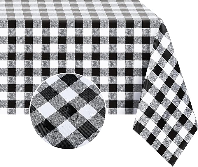 Romanstile Rectangle Vinyl PVC Tablecloth, 100% Waterproof Buffalo Plaid Plastic Table Cloth, Oil Proof Heavy Duty Wipeable Table Covers for Dining/Camping/Picnic/Outdoor - 60 x 120, Black and White