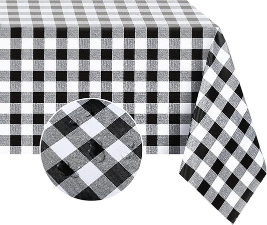 Romanstile Rectangle Vinyl PVC Tablecloth, 100% Waterproof Buffalo Plaid Plastic Table Cloth, Oil Proof Heavy Duty Wipeable Table Covers for Dining/Camping/Picnic/Outdoor - 60 x 102, Black and White