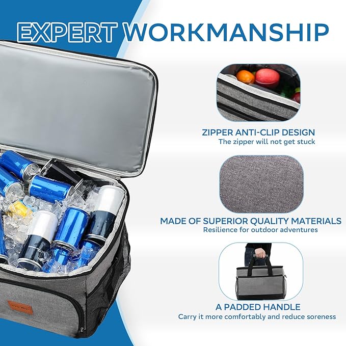 Portable Soft Cooler Bag - 24/60 Can Insulated Camping Cooler, Leakproof Collapsible Soft Sided Cooler for Drink, Suitable for Picnic, Beach, Outdoor, Lunch, Work, Ice Chest