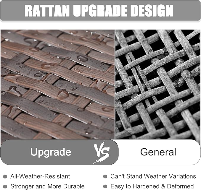 LayinSun 8 Pieces Outdoor Patio Furniture Set with 44" Fire Pit Table Brown Rattan Sectional Sofa Conversation Sets