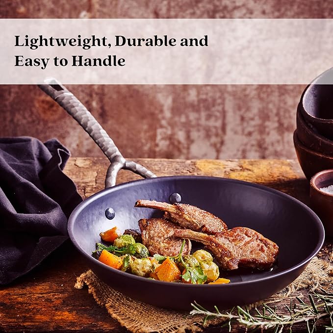 Alva Artist 11" Blue Carbon Steel Frying Pan – Pro-Grade Searing, Pre-Seasoned & Naturally Non-Stick, PFAS-Free – Heats 3× Faster Than Cast Iron – Oven, Grill & Induction Safe, Lightweight Design