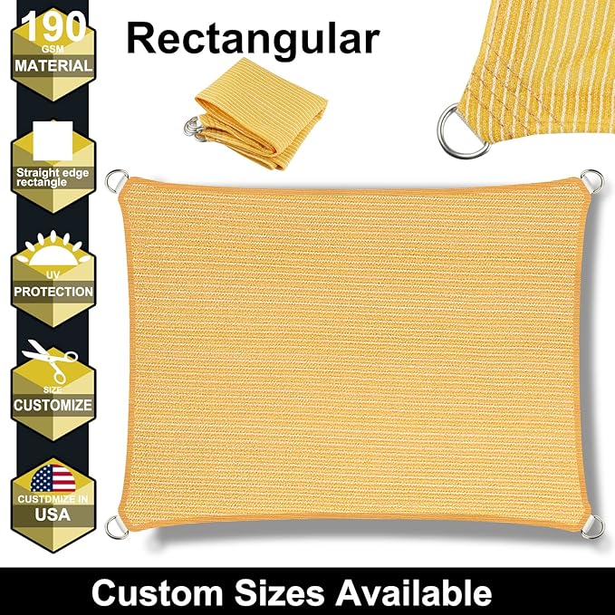 17' x 17' Yellow Outdoor Sun Shade Sail Canopy ??UV Resistant Permeable Awning Fabric for Patio, Garden, Backyard, Pergola, Carport, Lawn Shelter Cover