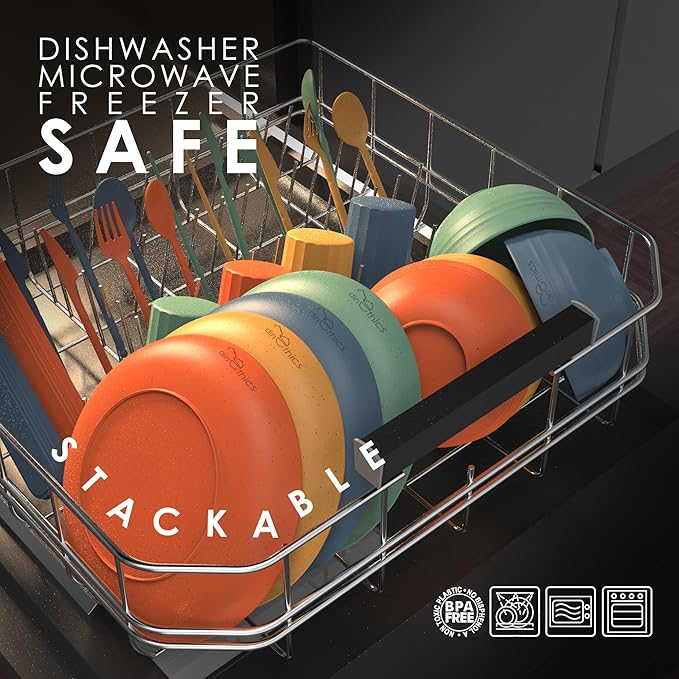 Wheat Straw Dinnerware Sets For 4 - Camping Plates Cups And Bowls Set - Dishwasher Microwave Safe Dishes - Alternate To Plastic Dinnerware Set - Wheat Straw Plates And Bowls Sets - RV Dishes