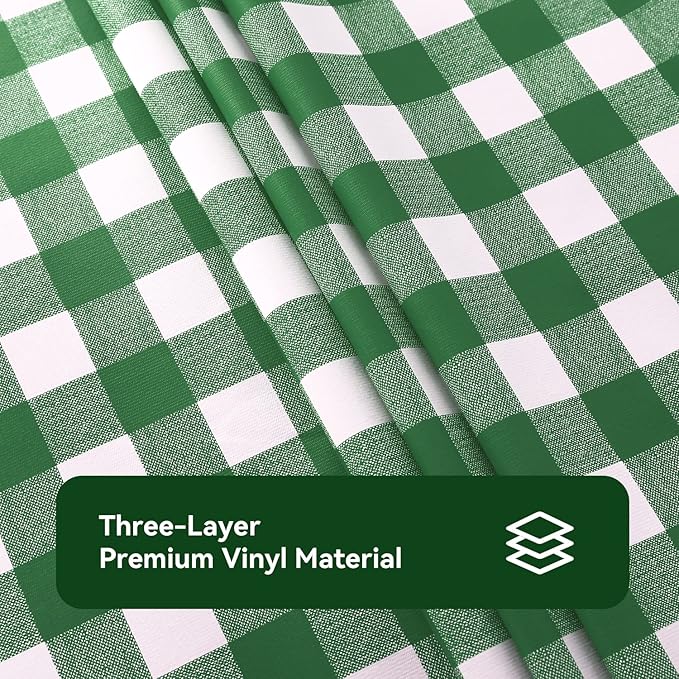 Romanstile Square Vinyl PVC Tablecloth, 100% Waterproof Buffalo Plaid Plastic Table Cloth, Oil Proof Heavy Duty Wipeable Table Covers for Dining/Camping/Picnic/Outdoor - 60 x 60, Green and White