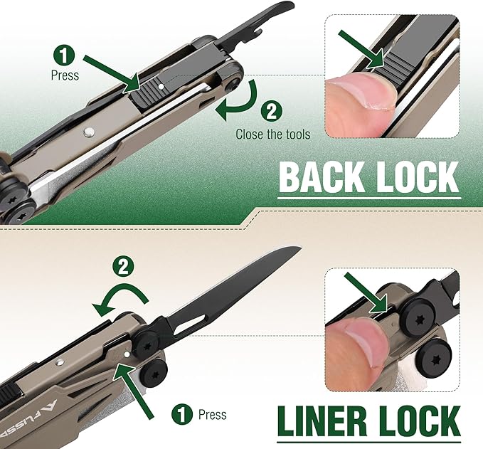 FLISSA Multitool, 15-in-1 Multi Tool Pocket Knife with Sheath, Stainless Steel EDC Multitool Pliers for Men, All-in-One Tools for Camping, Fishing, Survival