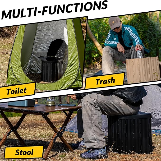 Portable Toilet, Upgraded 15'' Camping Toilet for Adults with Lid, Folding Toilet with Removable Paper Holder, Travel Portable Potty for Camping, Hiking, Roadtrip, Tent, Truck Drivers