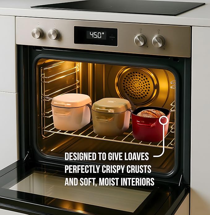 Kook Dutch Oven, for Bread Baking, Sourdough Loaf Pan, Dual Handles, Enameled Cast Iron, with Sling, Dishwasher Safe, 3.4 Qt, Cherry Ombre