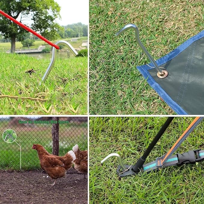 9 Inch Tent Stakes with T Hook, Tent Stakes Metal, Heavy Duty Tarp Camping Stakes, Metal Stakes for Inflatables Outdoor Decorations, 25 Pack