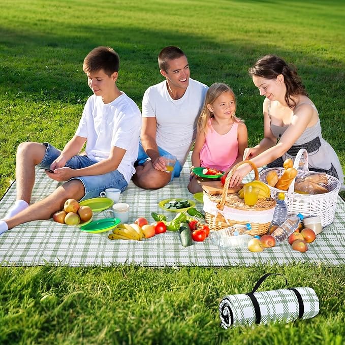 Picnic Blanket 80''x80'' Extra Large Outdoor Blanket, Waterproof, Sandproof, Machine Washable, Tear Resistant, Foldable Picnic Mat for Camping, Grass, Park, Travel, Beach – Green