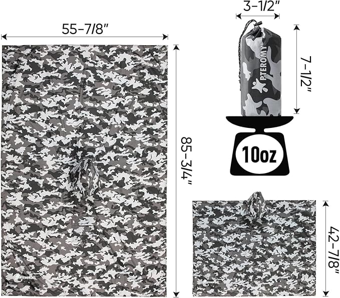 PTEROMY Hooded Rain Poncho for Adult with Pocket, Waterproof Lightweight Unisex Raincoat for Hiking Camping Emergency