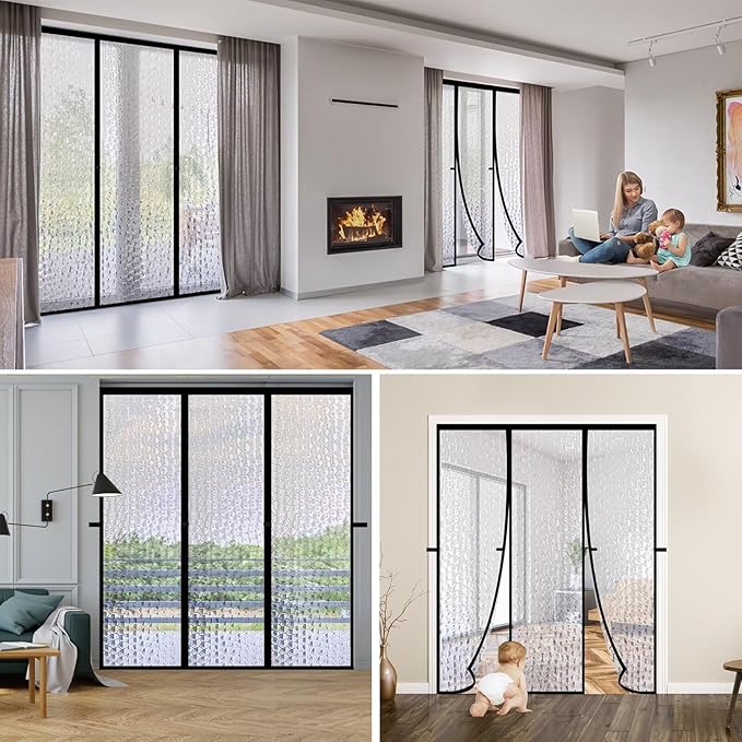 RELIANCER Magnetic Thermal Insulated Double Door Curtain,Waterproof EVA Doors Cover,Fit Doors Size 72"x80",Self-Closing Insulated Doorway Curtain Partition,Temperature Protection Thermal Door Screen