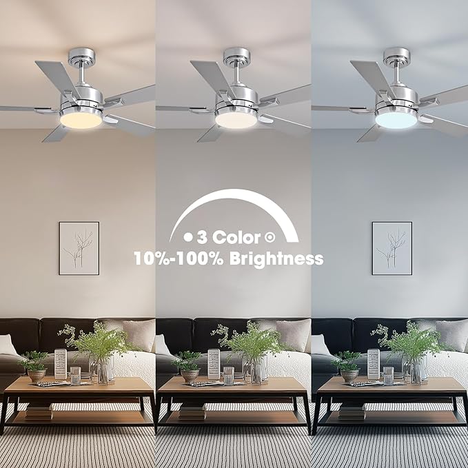 Ceiling Fan with Light, 52" Modern Low Profile Ceiling Fan with Light, DC Reversible Motor, Smart APP & Remote Control, Whisper Quiet, Dimmable LED for Bedroom/Living Room