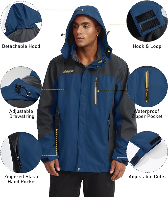 MAGCOMSEN Men's Hooded Windproof Water Resistant Rain Jacket Windbreaker 5 Pockets for Hiking,Fishing,Travel